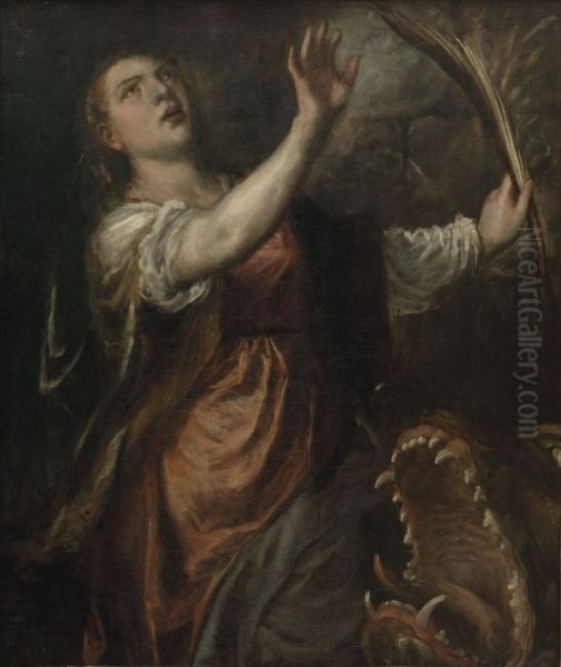 Saint Margaret and the Dragon Oil Painting by Titianand workshop