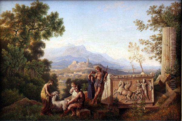 Greek Fantasy Landscape with Resting Shepherd Oil Painting by Karl Friedrich Schinkel