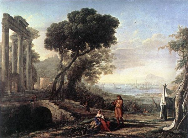 Italian Coastal Landscape Oil Painting by Claude Lorrain