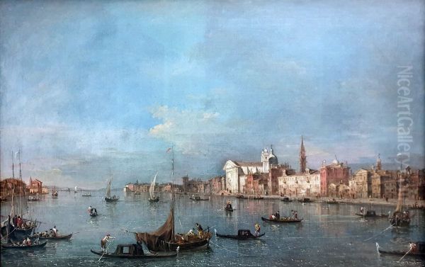 Blick auf den Giudecca-Kanal nach Nordwesten mit den Zattere Oil Painting by Francesco Guardi