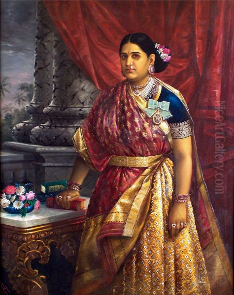 Maharani Lakshmi Bayi Oil Painting by Raja Ravi Varma