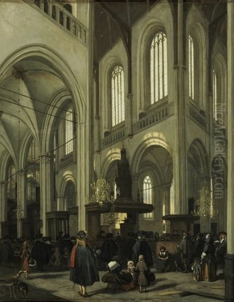 Interior of the Nieuwe Kerk in Amsterdam Oil Painting by Emanuel de Witte