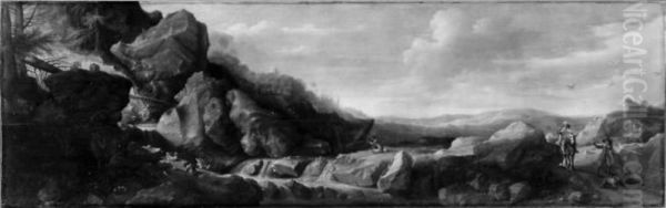 Gebirgslandschaft mit Jagern Oil Painting by Gijsbert d'Hondecoeter