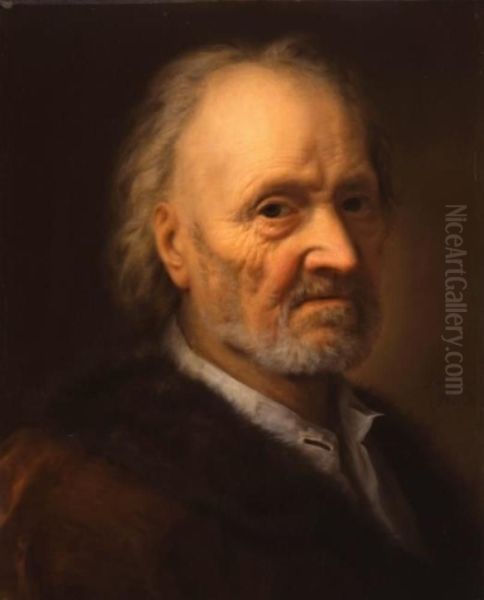 Portrait of an old man with a fur collar Oil Painting by Balthasar Denner