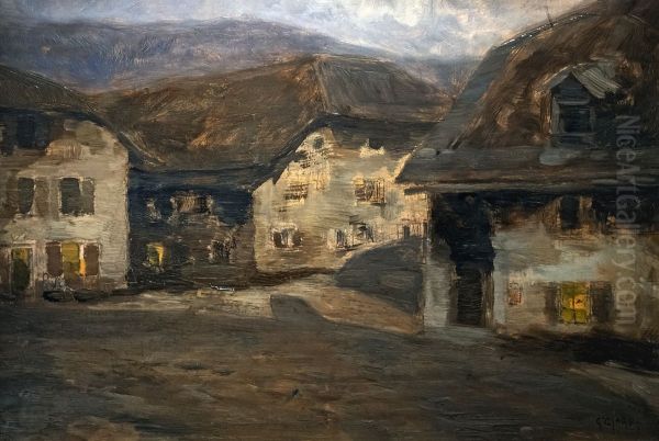 Mountain farmhouses inAsiago Oil Painting by Guglielmo Ciardi