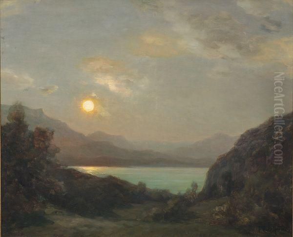 Coucher De Soleil Sur La Mer Oil Painting by Francois Charles Cachoud