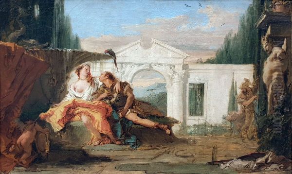 Rinaldo and Armida in Armida's magic garden, eavesdropped by Carlo and Ubaldo Oil Painting by Giovanni Battista Tiepolo