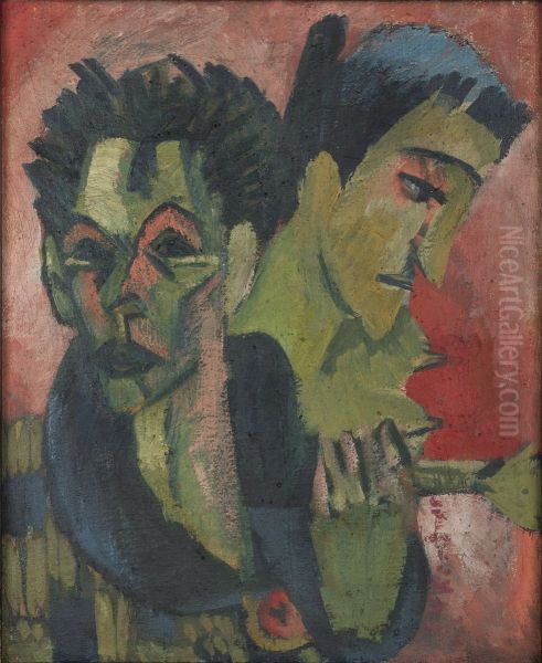 Self Portrait with a Girl Oil Painting by Ernst Ludwig Kirchner