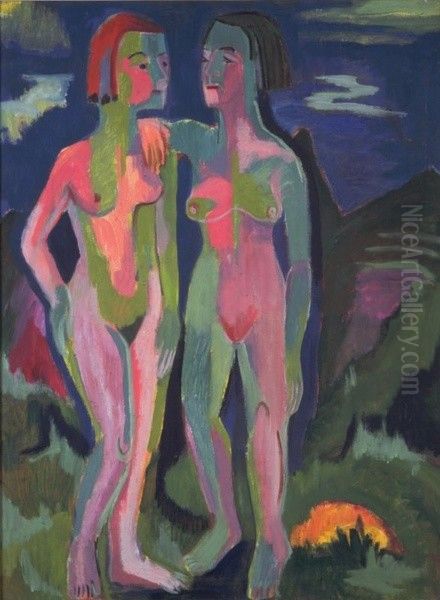 Landscape with Two Nudes Oil Painting by Ernst Ludwig Kirchner