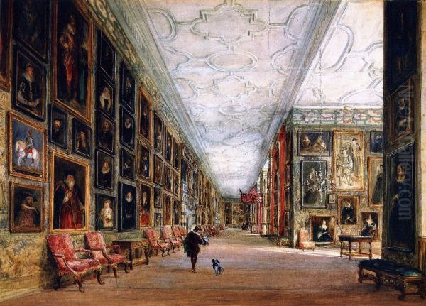 La galeria Hardwick Hall, Derbyshire (1811) Oil Painting by David Cox