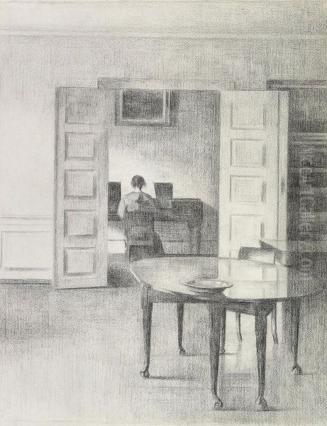 Interior med en kvinde ved et klaver. Oil Painting by Vilhelm Hammershoi