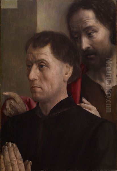 Portrait of a Man at Prayer with Saint John the Baptist Oil Painting by Hugo Van Der Goes