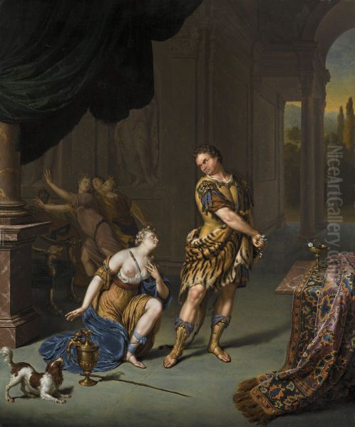 Circe begging Ulysses for mercy after he has resisted her drugged cup Oil Painting by Willem van Mieris