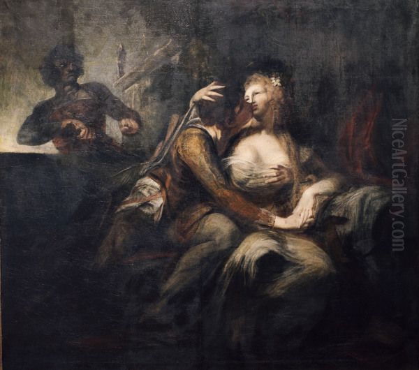 Paolo Malatesta and Francesca da Polenta surprised by Gianciotto Malatesta Oil Painting by Henry Fuseli