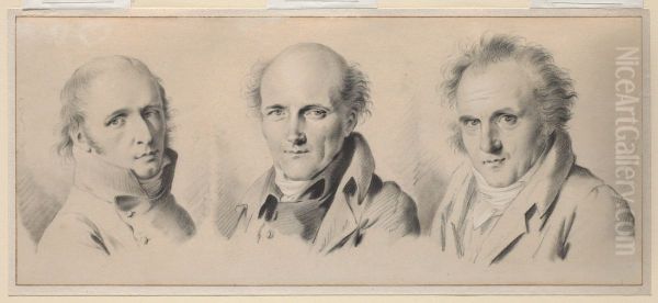 Portraits of Charles Percier, Pierre-Francois Leotard Fontaine, and Claude-Louis Bernier Oil Painting by Louis-Leopold Boilly