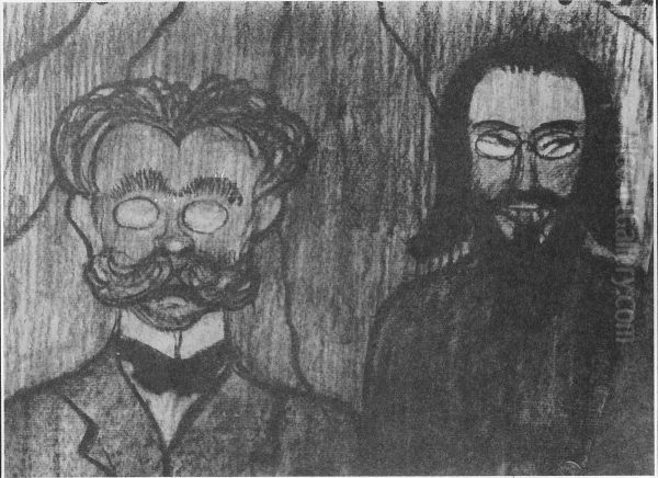 Caricature of Stanislaw Eljasz-Radzikowski and Jerzy Zulawski Oil Painting by Stanislaw Ignacy Witkiewicz