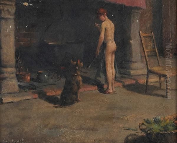 At The Fireplace Oil Painting by Eugene Cadel