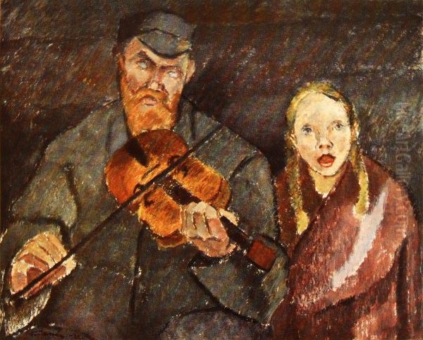 Blind Musician Oil Painting by Alvar Cawen