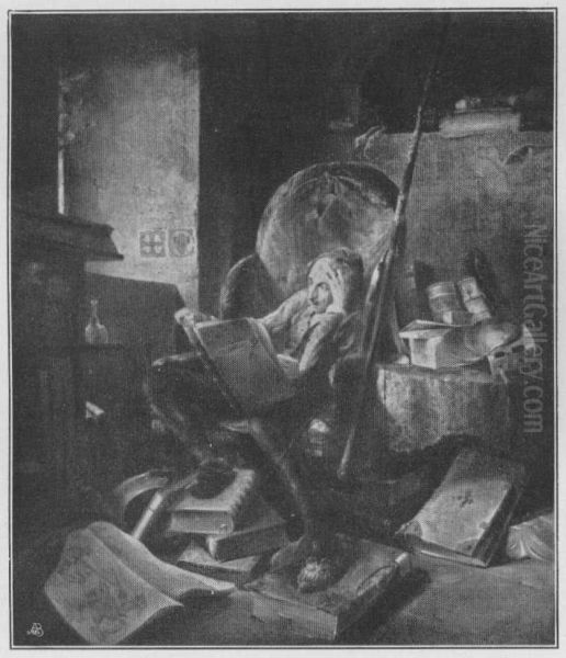 Don Quijote reading in an armchair Oil Painting by Adolf Schrodter