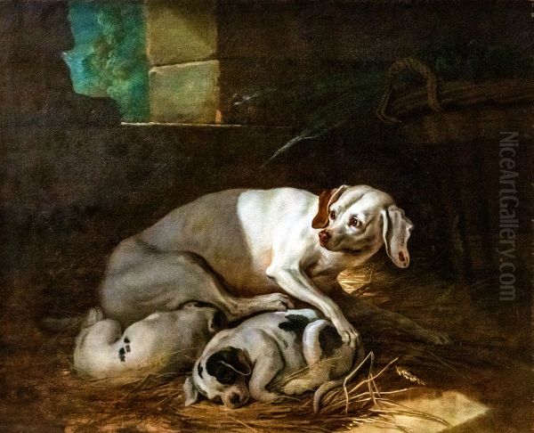 Chienne allaitant ses petits Oil Painting by Jean-Baptiste Oudry