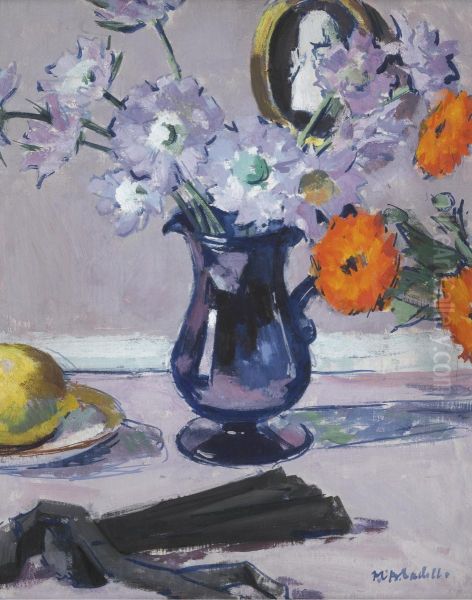 Scabia And Marigolds Oil Painting by Francis Campbell Boileau Cadell