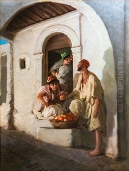 Marchand d'oranges dans une ruelle d'Orient Oil Painting by Hippolyte Lazerges