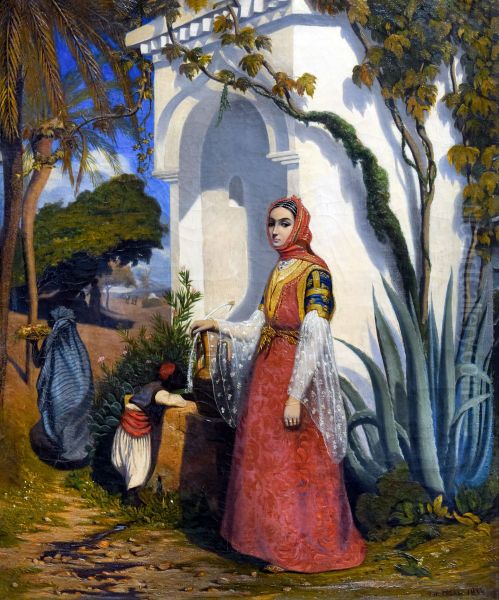 Femme orientale a la fontaine Oil Painting by Theodore Frere