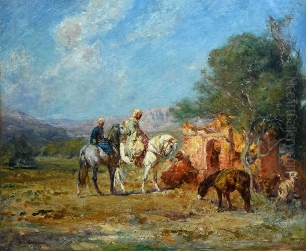 Arab horsemen near the mausoleum Oil Painting by Henri Emilien Rousseau