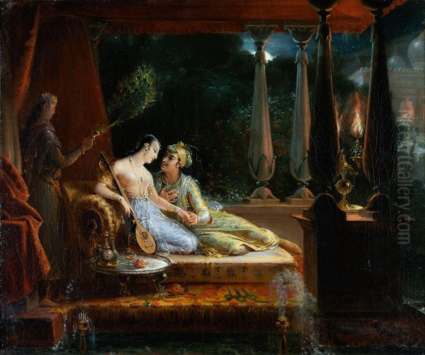 Scheherazade and Shahryar Oil Painting by Marie-Eleonore Godefroid