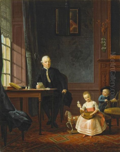 Portrait of Hendrik Muilman (1743-1812) and his children Oil Painting by Hermanus Numan