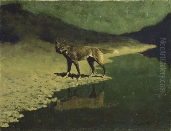 Moonlight, Wolf Oil Painting by Frederic Remington