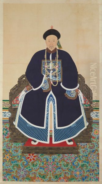 Portrait of a Qing Courtier, possibly Jing Shou (d. 1889) Oil Painting by unknown