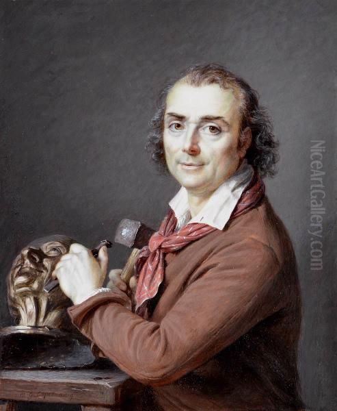 Houdon travaillant au buste de Voltaire Oil Painting by Marie-Gabrielle Capet