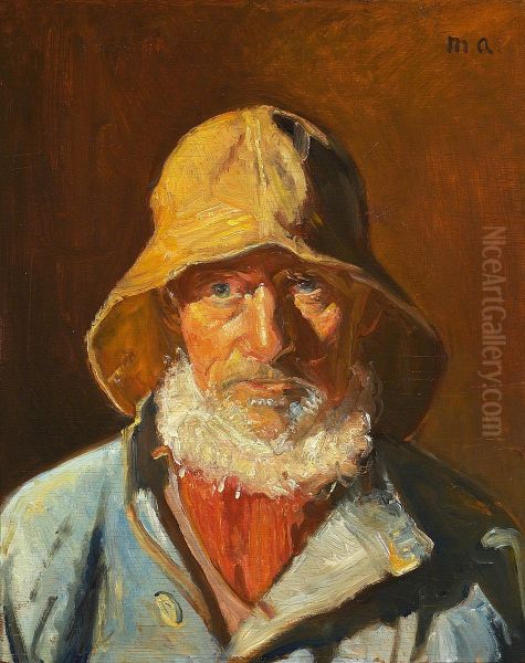 Portrait of the fisherman Niels Moller in the sunlight. Oil Painting by Michael Peter Ancher