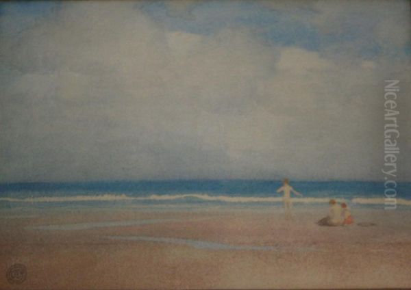 Three Figures On A Beach Oil Painting by James Cadenhead