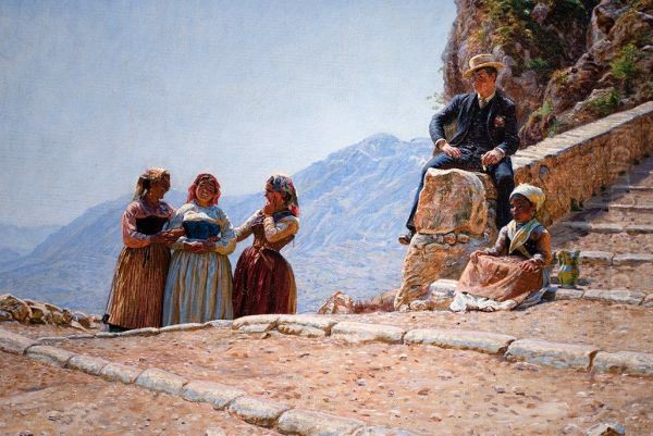 Opgang til Civita d'Antino. Oil Painting by Kristian Zahrtmann