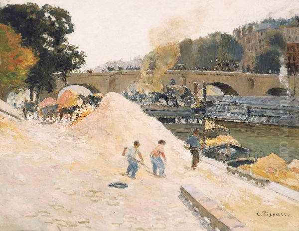 Le Pont-Marie vu depuis le quai d'Anjou Oil Painting by Camille Pissarro