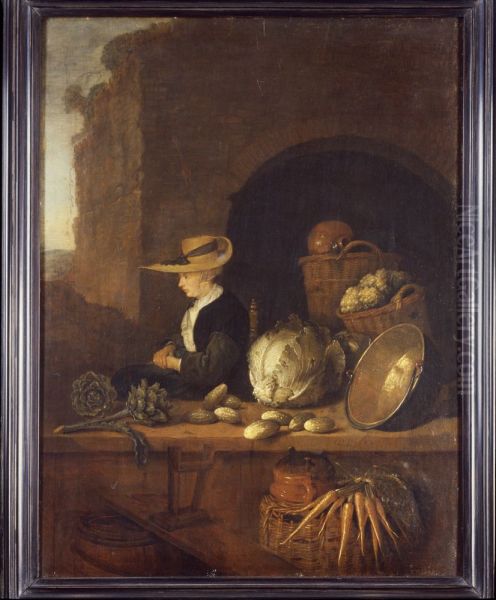 Woman selling vegetables Oil Painting by Quirijn van Brekelenkam