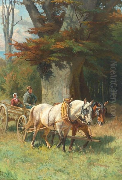 Landscape with a horse cart. Oil Painting by Adolf Mackeprang