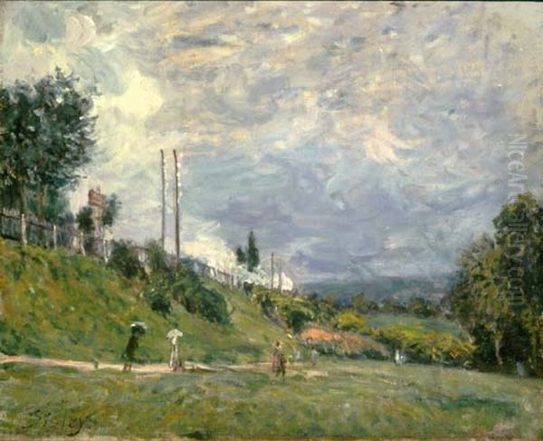 El talud del ferrocarril en Sevres Oil Painting by Alfred Sisley