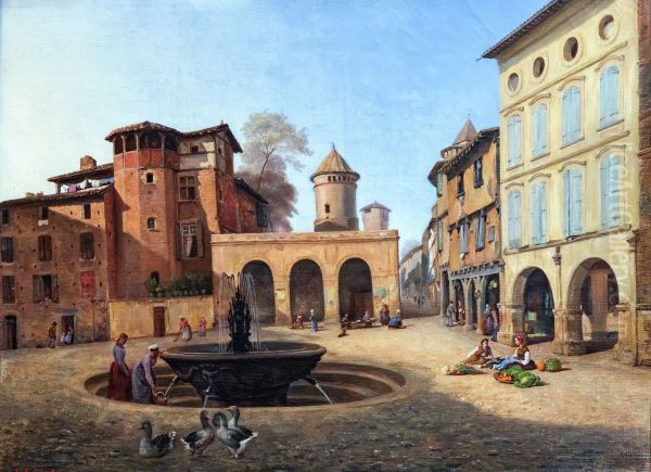 Place de la fontaine de Gaillac Oil Painting by Firmin Salabert