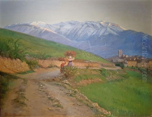 Landskab fra Civita d'Antino Oil Painting by Peter Tom-Petersen