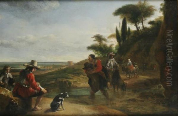 Landscape with ford Oil Painting by Jan Baptist Weenix