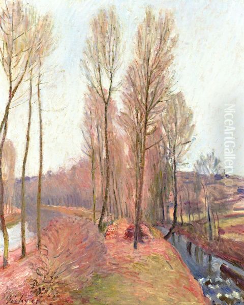 The Orvanne and the Loing Canal in Winter Oil Painting by Alfred Sisley