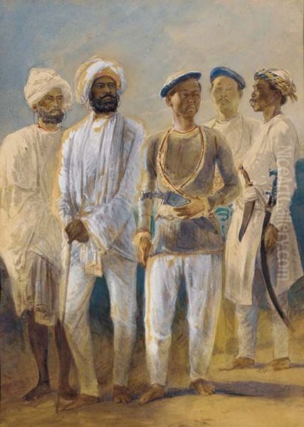 Five Sikhs and Gurkhas Oil Painting by Egron Lundgren