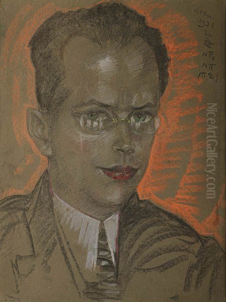 Portrait of a man with glasses Oil Painting by Stanislaw Ignacy Witkiewicz