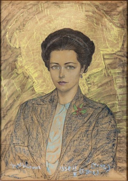 Portrait of Wilhelmina Strzelecka - Rozycka Oil Painting by Stanislaw Ignacy Witkiewicz