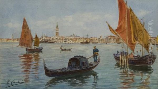 Gondole A Venezia Oil Painting by Ettore Cadorin