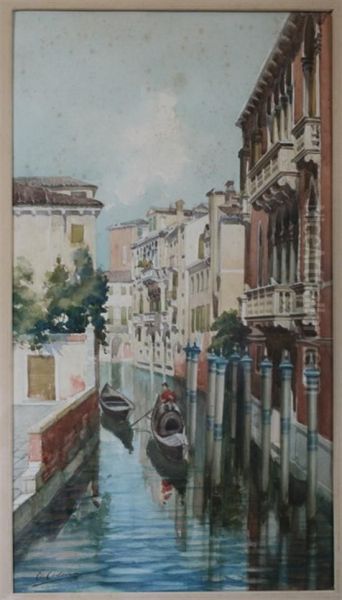 Gondola On A Canal In Venice Oil Painting by Ettore Cadorin