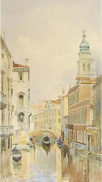 Gondole In Canale Oil Painting by Ettore Cadorin